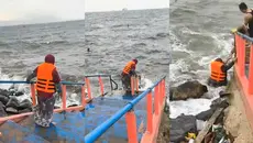 Viral Emak-emak Nekat Terjang Ombak, Cuek Saat Diingatkan