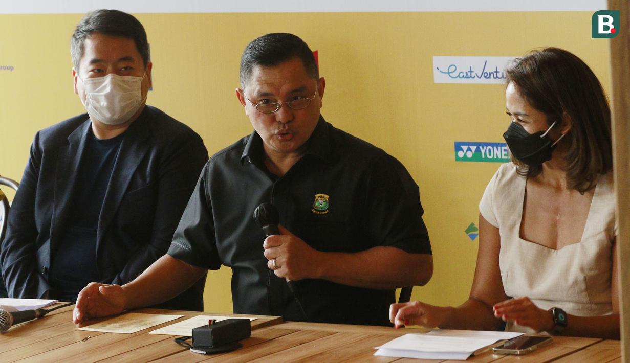 Sekjen PBSI, Muhammad Fadil Imran, memberikan keterangan saat jumpa pers Indonesia Open 2022 di BCA Tower, Jakarta, Rabu (25/5/2022).