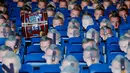 Leicester menyiapkan topeng berwajah Vardy di setiap tempat duduk untuk pertandingan melawan Everton karena banding atas kartu merah Jamie Vardy tidak dikabulkan FA, Inggris, Senin (26/12).  (REUTERS/ Carl Recine)