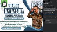 Gambar tangkapan layar&nbsp;kabar tentang Kementerian UMKM membagikan BLT sebesar Rp 5 juta bagi semua pelaku usaha. (sumber: Facebook)