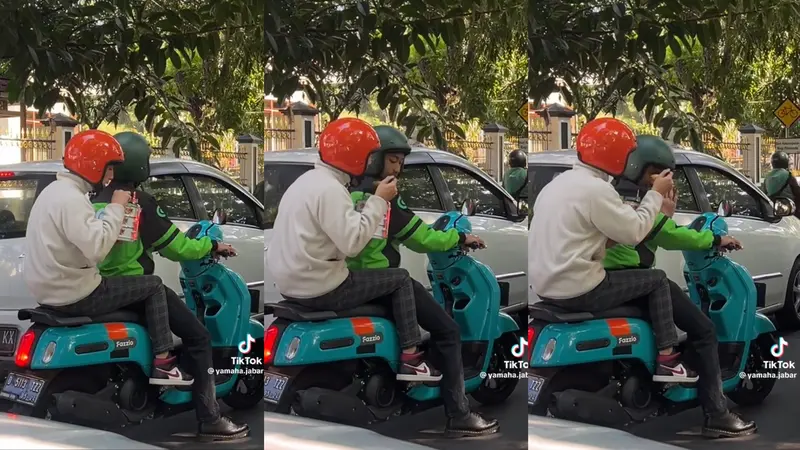 Viral Sarapan di Motor Pakai Rantang