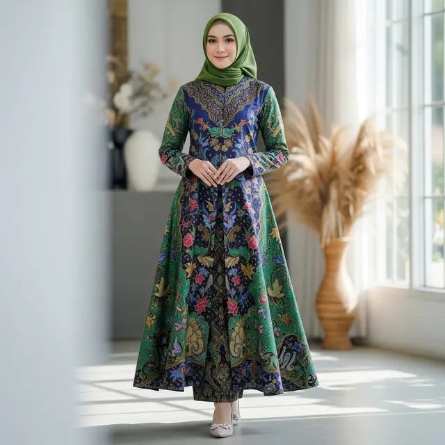 Model Gamis Batik Sutra Syar’i Potongan A-Line