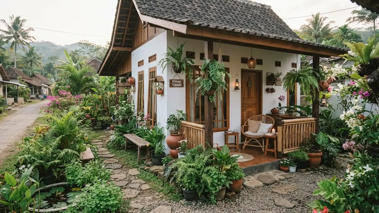 Desain rumah kampung dengan taman kecil di samping yang jadi definisi hunian slow living