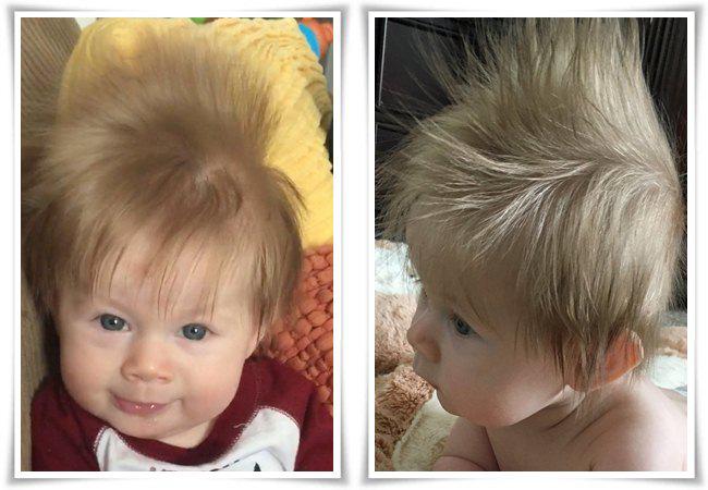 Bayi Oliver punya rambut jabrik yang super unik dan menggemaskan | Photo: Copyright metro.co.uk