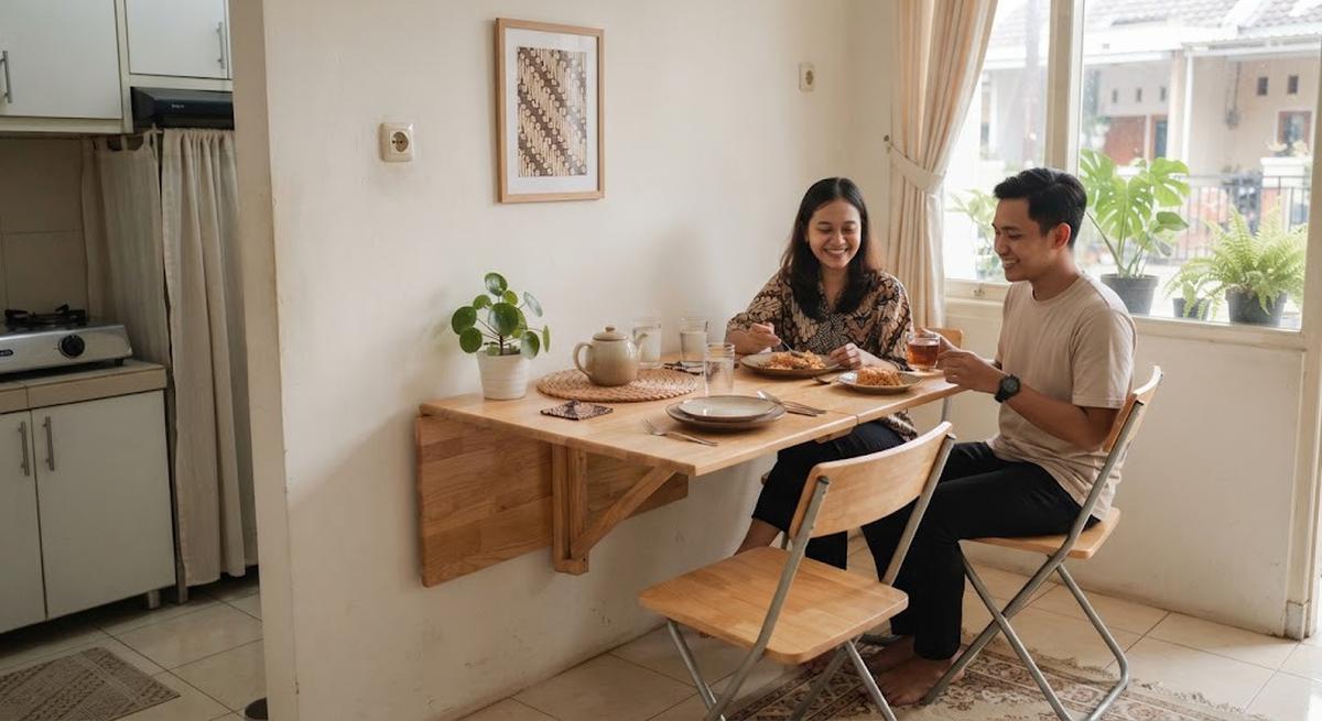 Ide meja makan lipat untuk rumah dengan ruang terbatas yang praktis untuk rumah KPR maupun subsidi model betuk lipat kecil