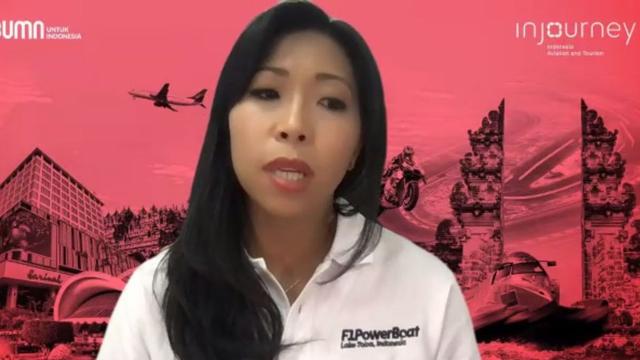 Direktur Marketing and Consumer Experience InJourney Maya Watono dalam update penyelenggaraan ajang internasional F1 Powerboat Lake Toba, Jumat (3/2/2023).