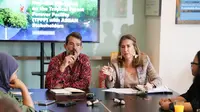 Penasihat Bidang Ekonomi pada Kementerian Lingkungan Hidup dan Perubahan Iklim Brasil Andre Aquino dan&nbsp;Resident Representative UNDP Indonesia Sara Ferrer Olivella saat memberikan pernyataan pers terkait&nbsp;Tropical Forest Forever Facility (TFFF) di Jakarta, Senin (20/10/2025). (Dok. UNDP)