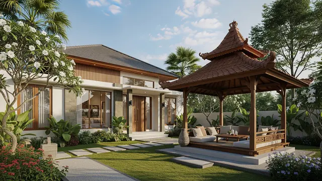 Rumah 1 Lantai dengan Tempat Santai Depan Rumah