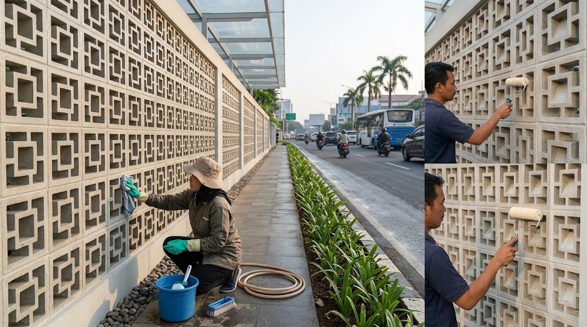 Cara Merawat Pagar Roster di Pinggir Jalan agar Tidak Mudah Berdebu dan Tetap Bersih (AI Generated)