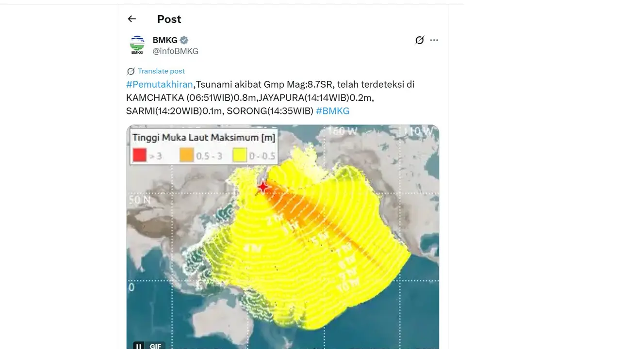 Tsunami akibat gempa terdeteksi di Jayapura, Provinsi Papua.
