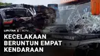 Kecelakaan beruntun ini juga terjadi di tol Ngawi, Jawa Timur. Ada empat kendaraan yang di antaranya ada bus juga truk pengangkut durian bertabrakan hingga mengakibatkan satu mobil ringsek dan pengemudinya terluka parah.