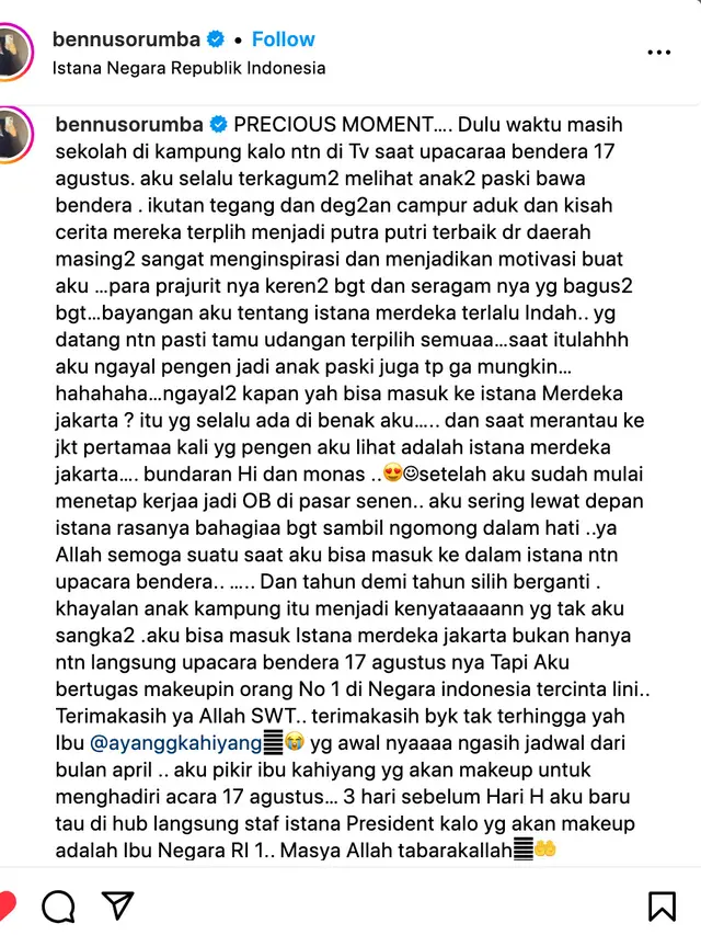 Unggahan Bennu Sorumba. (Foto: Dok. Instagram @bennusorumba)