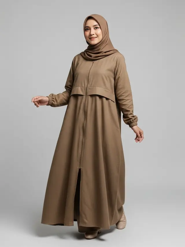 Gamis dengan Bukaan Resleting Depan (Busui Friendly)