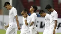 Timnas Indonesia menelan kekalahan 0-1 dari Singapura pada laga perdana di Piala AFF 2018, Jumat (9/11/2018) di Stadion Nasional, Singapura. (Bola.com/Muhammad Iqbal Ichsan)