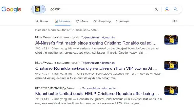 Gambar Tangkapan Layar Penelusuran Foto Menggunakan Google Images.