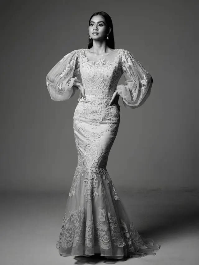 Longdress Kombinasi Brokat Lengan Balon