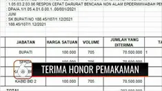 Bupati, Sekda, dan Kepala BPBD Kabupaten Jember menerima honor pemakaman pasien Covid-19 sebesar Rp 100 ribu. Tingginya angka kematian bulan Juni dan Juli membuat honor yang diterima setiap orang mencapai Rp 70,5 juta.