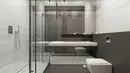 Dengan kombinasi warna putih yang seimbang, monokrom bisa juga diterapkan di kamar mandi.(home-designing.com)