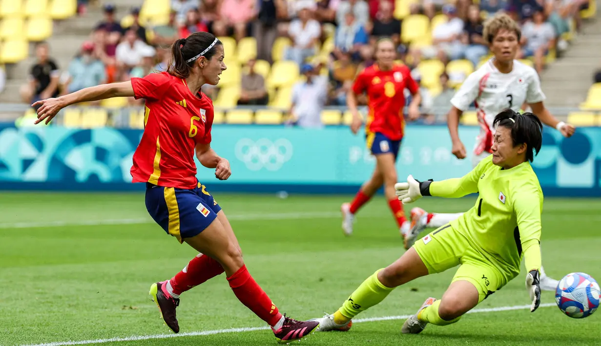 Tim sepak bola putri Spanyol unggul 2-1 atas Jepang. (ALAIN JOCARD/AFP)