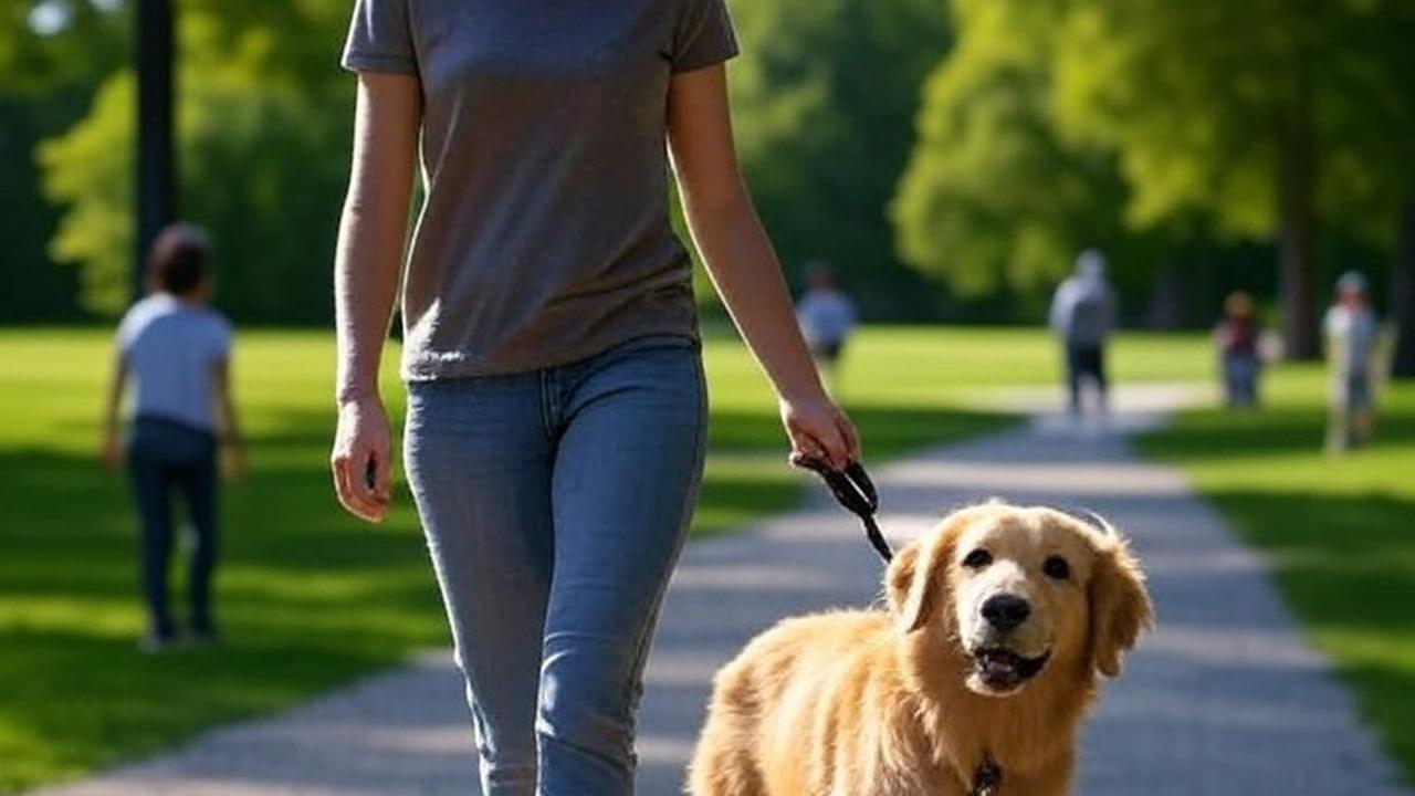 ilustrasi bawa anjing di taman