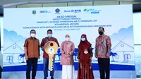 Menteri Ketenagakerjaan Ida Fauziyah pada acara Akad Massal Kredit Rumah Pekerja Manfaat Layanan Tambahan (MLT) Program JHT, di Serpong Tangerang, Selasa (30/11/2021).