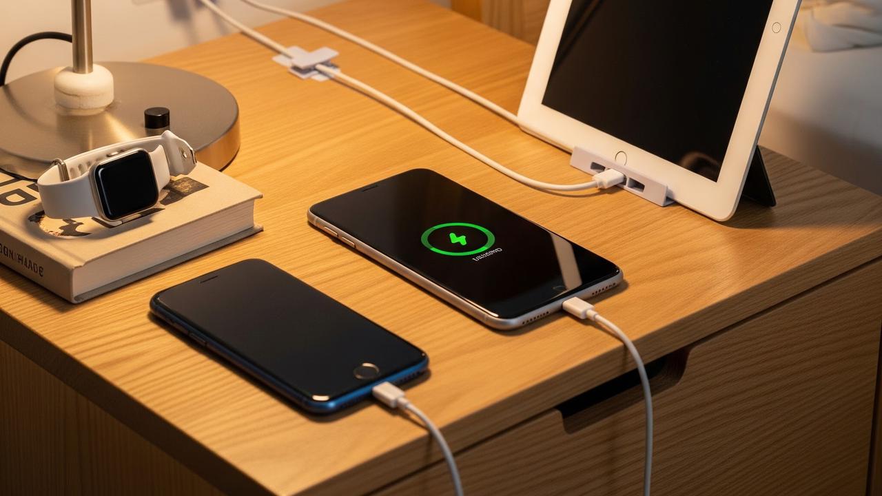 Menata Kabel Charger agar Meja Samping Tempat Tidur Rapi (AI Generated)