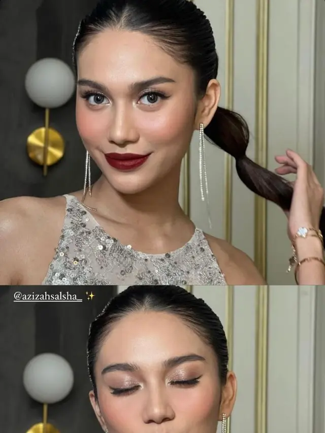 6 Pesona Glamor Azizah Salsha Kenakan Gaun Sequin Tanpa Lengan di Pesta Ulang Tahun ke-40 MUA Marlene Hariman