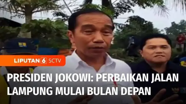 Presiden Joko Widodo menyusuri jalan rusak yang viral di media sosial dengan mobil dinasnya di Lampung. Presiden menyatakan Pemerintah akan memperbaiki jalan yang akan dimulai bulan depan.