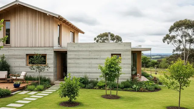 Inspirasi Rumah Semi Kayu dengan Dinding Semen Ekspos yang Adem (AI)