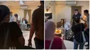 Momen ketika pemain dan kru menghampiri Amanda Manopo yang sedang syuting bersama Samuel Zylgwyn sambil membawa kue disertai dengan lagu ulang tahun. Ketika pemain dan kru menghampirinya terlihat wajah terkejut Amanda Manopo. Sudah seperti keluarga, pemain dan kru sinetron memang sering saling memberi kejutan ketika ada yang ulang tahun. (Liputan6.com/IG/@salshabillaadr)