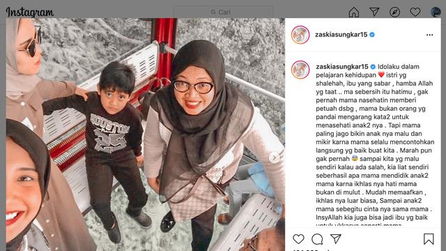 Unggahan Zaskia Sungkar. (Foto: Instagram @zaskiasungkar15)