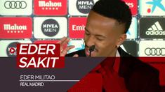 Berita video pemain baru Real Madrid, Eder Militao, sakit saat diperkenalkan klub pada sesi konferensi pers.
