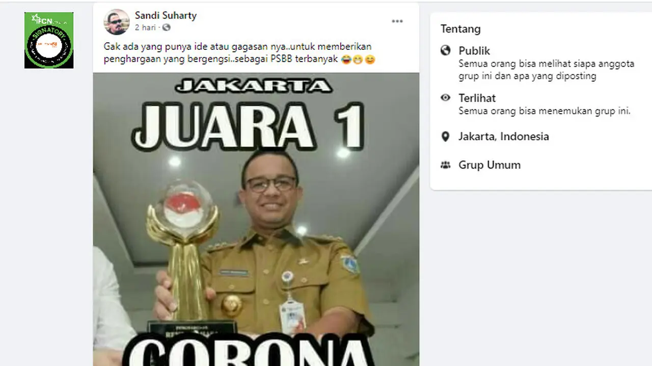 Penelusuran Klaim Foto  Anies Baswedan Dapat Penghargaan PSBB Terbanyak