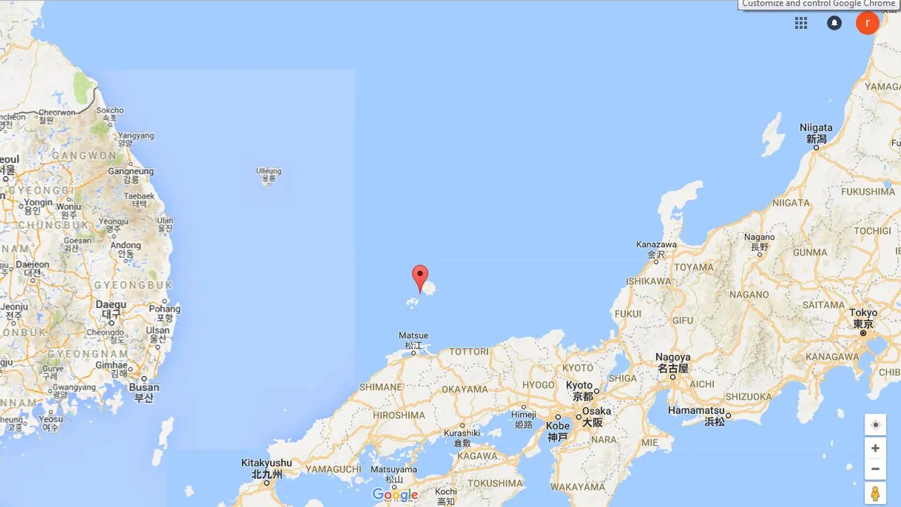 Lokasi Pulau Oki, Jepang (titik merah) (Google Maps)