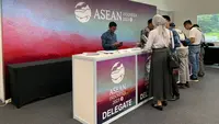 Media centre bagi para jurnalis peliput pertemuan Menlu ASEAN dalam ASEAN Ministerial Meeting/ Post Ministerial Meeting (AMM/PMC) yang berlokasi di Wisma BNI. (Liputan6/Benedikta Miranti)