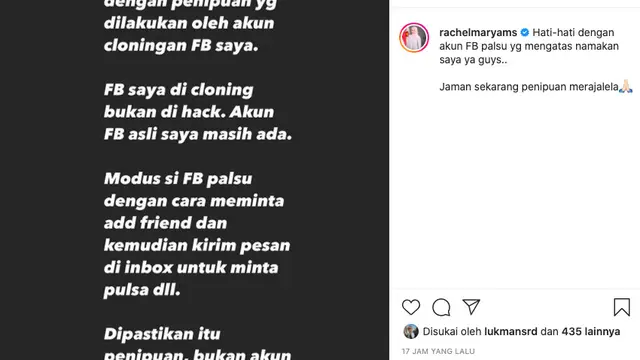 Rachel Maryam Sebut Namanya Dicatut untuk Melakukan Penipuan