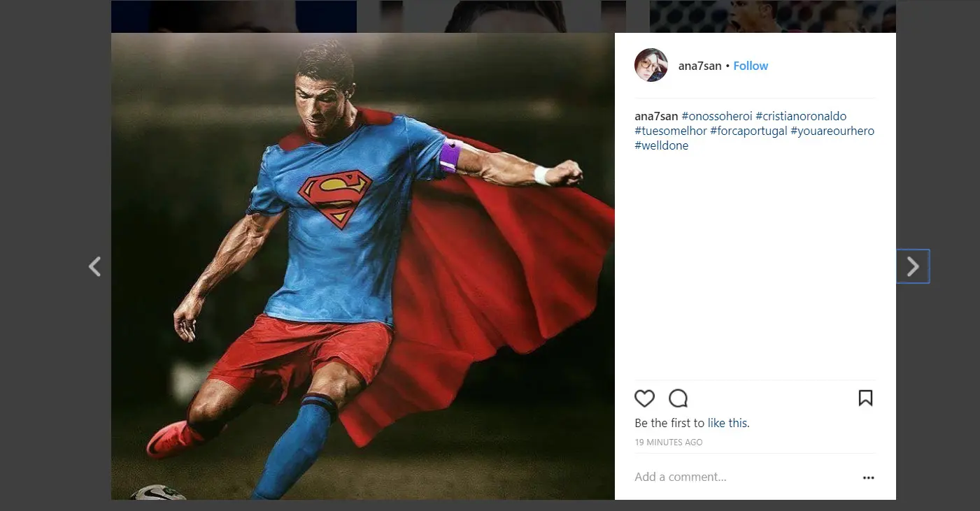 Meme Cristiano Ronaldo setelah cetak tiga gol dalam pertandingan Piala Dunia Portugal lawan Spanyol (Instagram @ana7san)