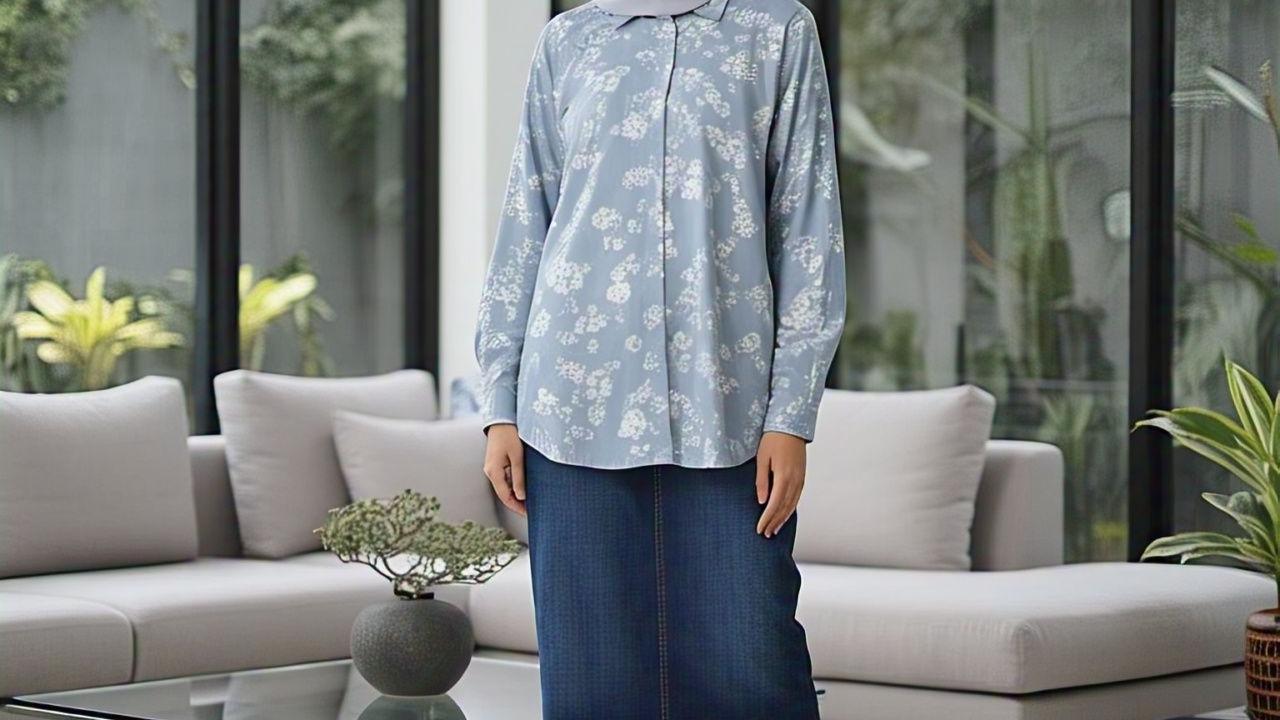 Ilustrasi Rok Denim dengan Kemeja Oversize