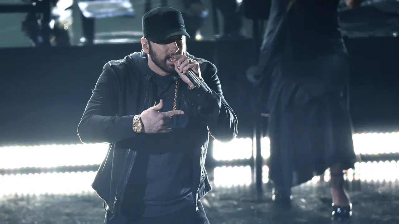 Eminem di Piala Oscar 2020. (AP Photo/Chris Pizzello)