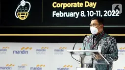 Direktur Utama Bank Mandiri Darmawan Junaidi memberi sambutan pada MIF 2022 di Jakarta, Rabu (9/2/2022). MIF 2022 bentuk dukungan kepada pemerintah untuk mendorong investasi dari dalam dan luar negeri ke sektor berkelanjutan dan digital guna menjaga stabilitas ekonomi. (Liputan6.com/HO/Rizki)