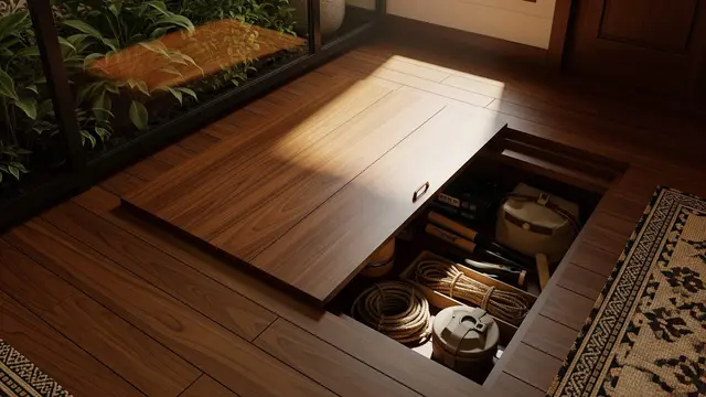 Desain Rumah Kecil dengan Ruang Gudang Tersembunyi