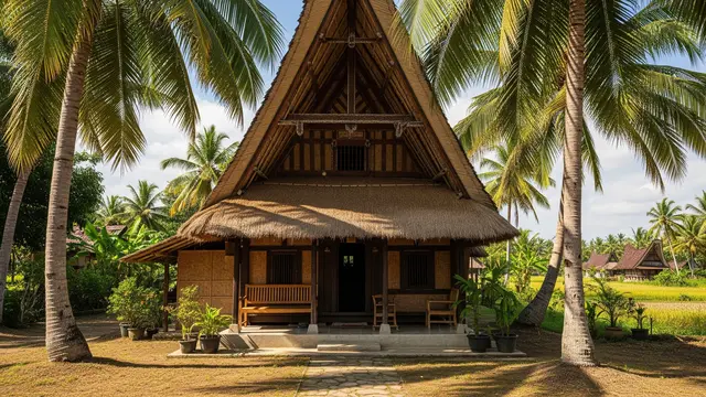 9 Inspirasi Teras Rumah Kampung Ada Pohon Kelapa Biar Adem Alami, Bikin Betah