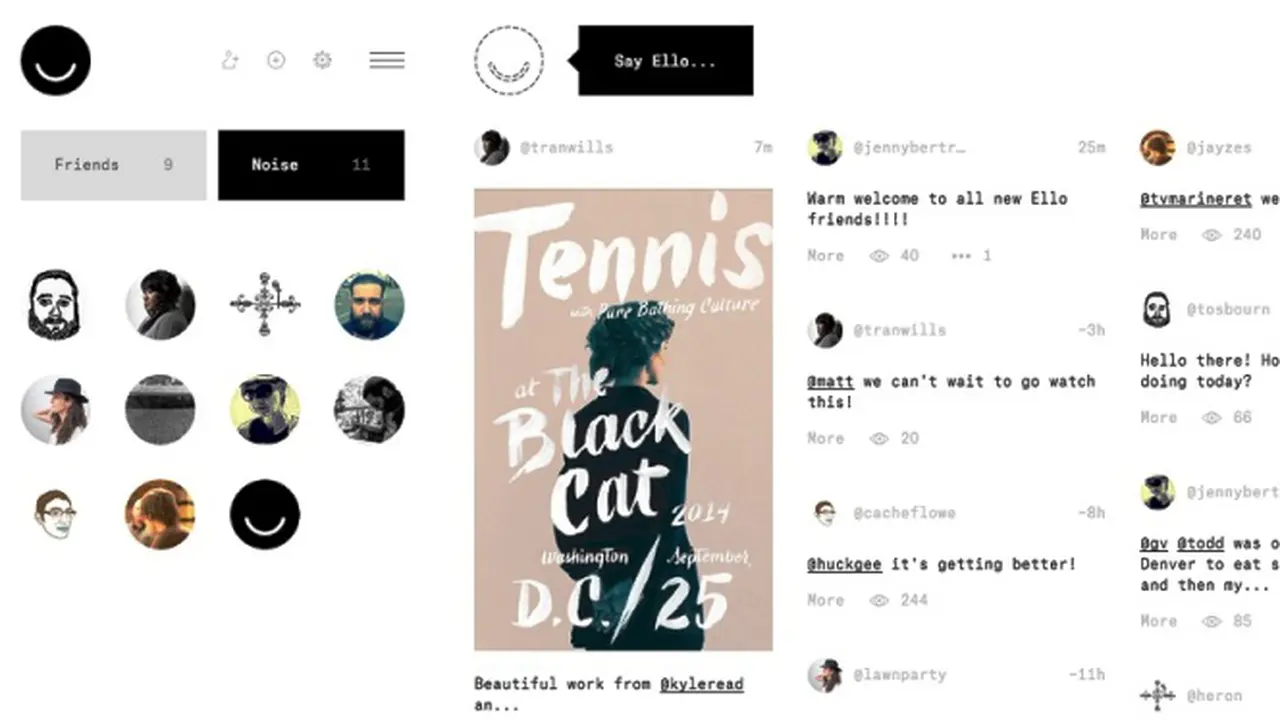 Screenshot situs jejaring sosial Ello