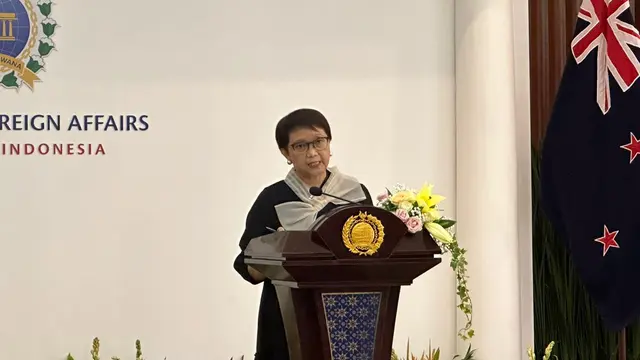Menteri Luar Negeri Selandia Baru Retno Marsudi dalam konferensi pers, Kamis (14/3/2024). (Liputan6/Benedikta Miranti)