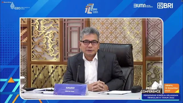 Direktur Utama BRI Sunarso  saat konferensi pers paparan kinerja kuartal III BRI, Rabu (16/11/2022) (Foto: tangkapan layar/Pipit I.R)