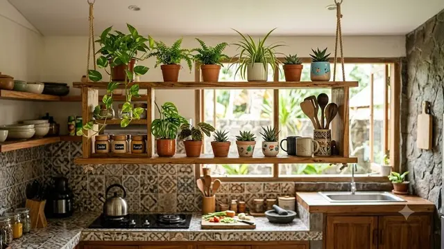 Dekorasi Dapur dengan Tanaman Gantung (AI Generated)