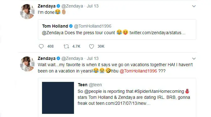 Konfirmasi Zendaya Coleman dan Tom Holland. (via twitter.com)