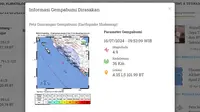 Gempa hari ini, Selasa (16/7/2024) menggetarkan pagi tadi pukul 09:53:09 WIB di wilayah Kota Bengkulu, Provinsi Bengkulu. (www.bmkg.go.id)