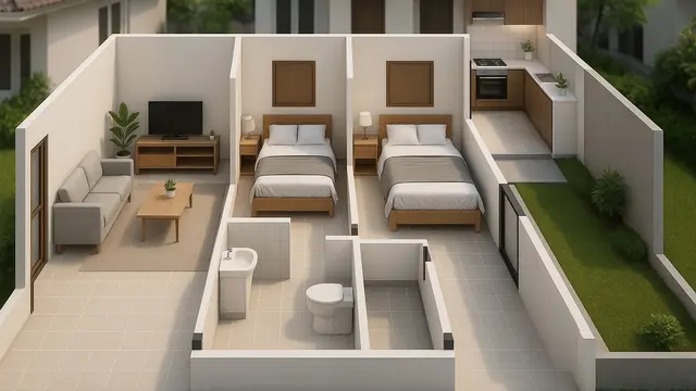 Desain Rumah Ukuran 6x9 2 Kamar/Ilustrasi gambar oleh AI