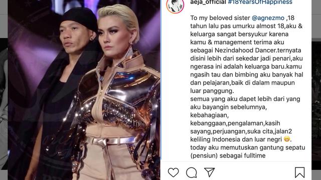 Unggahan Reza Muhammad, penari Agnez Mo.